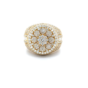 10k Yellow Gold Baguette & Round Brilliant Cut Diamond Cluster Ring