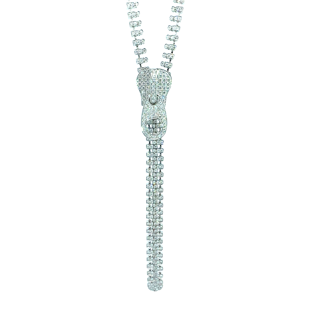 18k White Gold 7.76ctw Diamond Zipper Necklace
