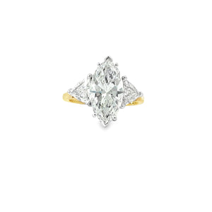 14K Yellow Gold Three Stone Marquise Engagement Ring