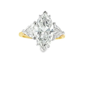 14K Yellow Gold Three Stone Marquise Engagement Ring