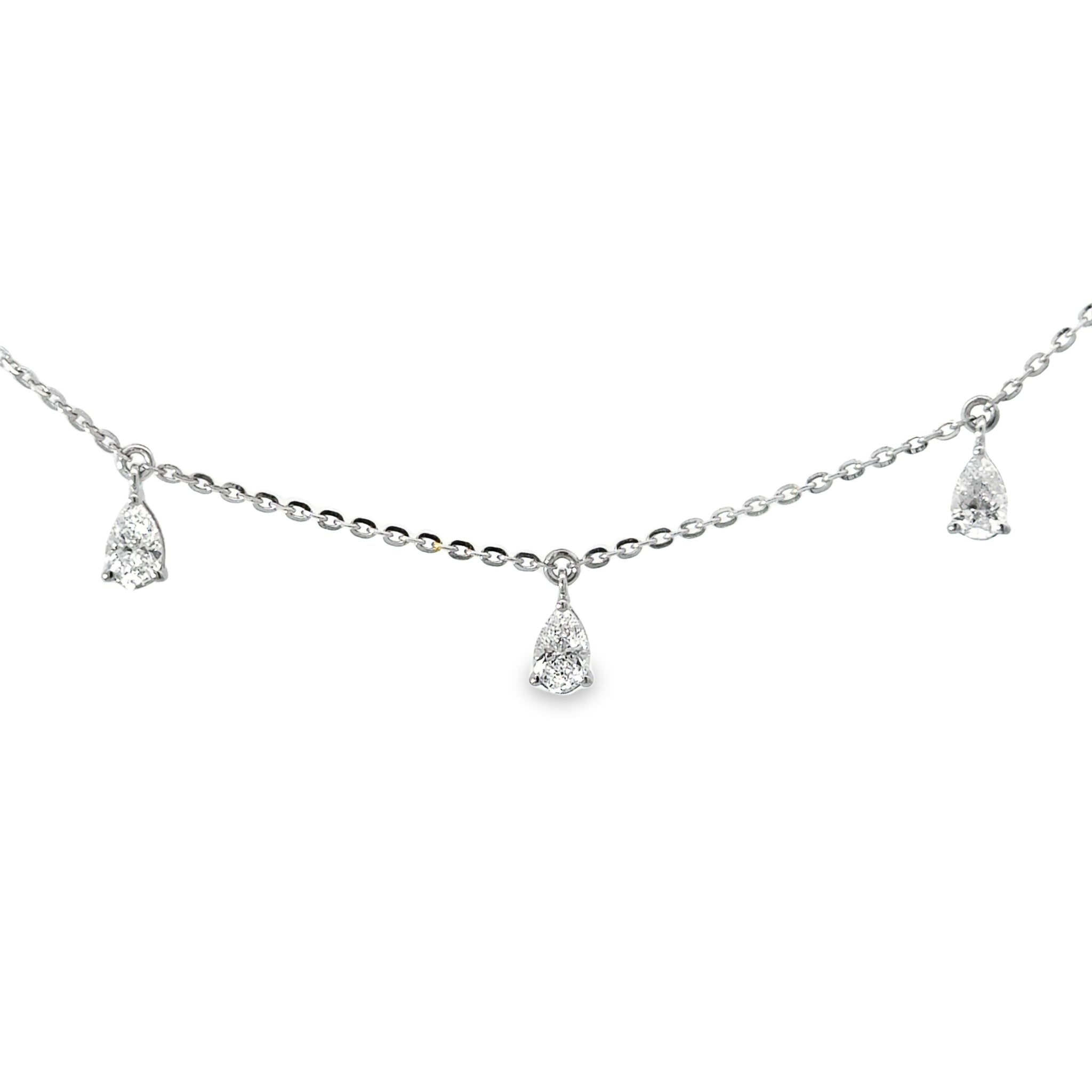 14k White Gold Pear Station Necklace