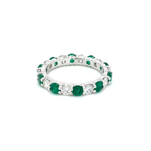 18k White Gold Green Emerald & Diamond Shared Prong Eternity Band