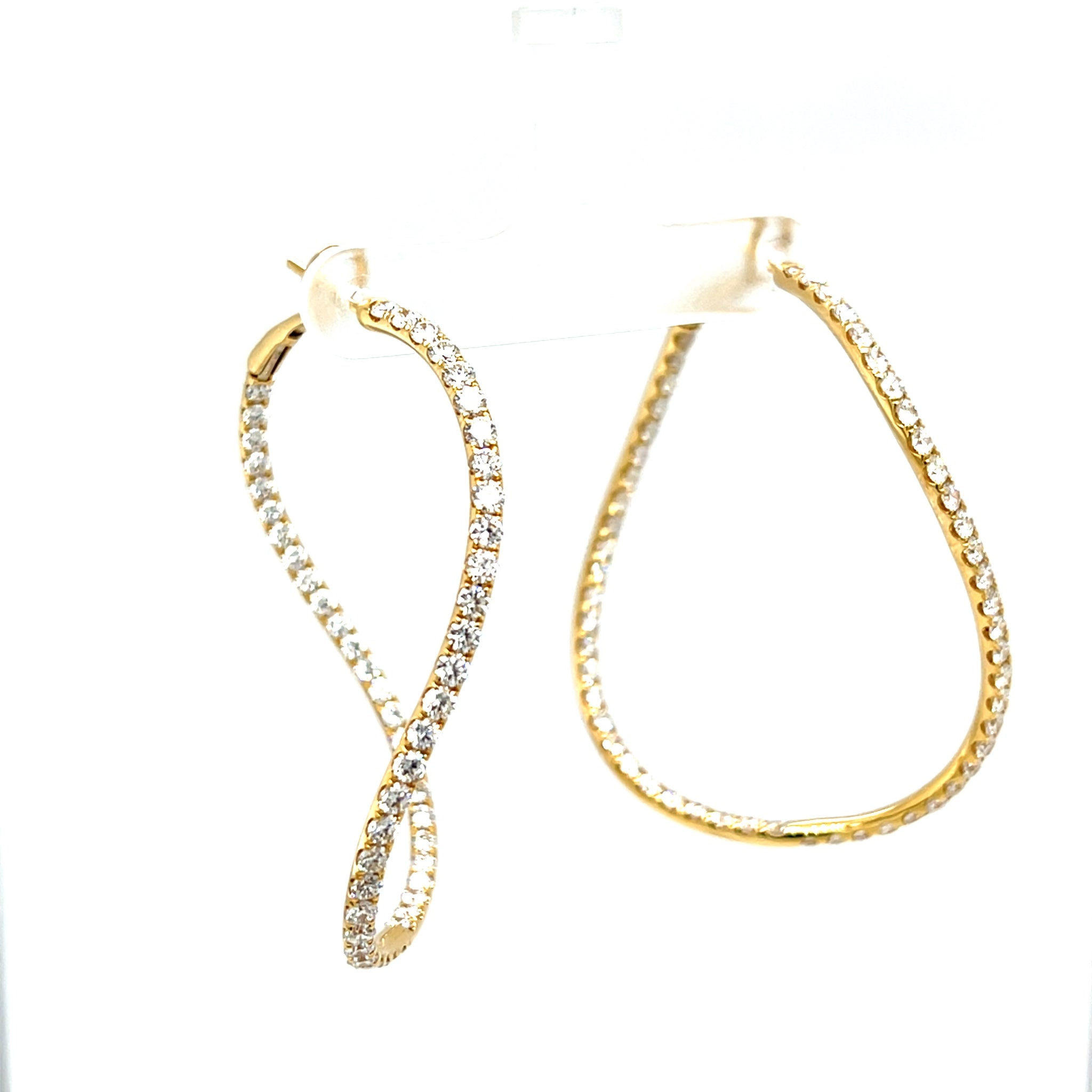 18k Yellow Gold 4.39ctw Round Brilliant Diamond Twist Hoop Earrings