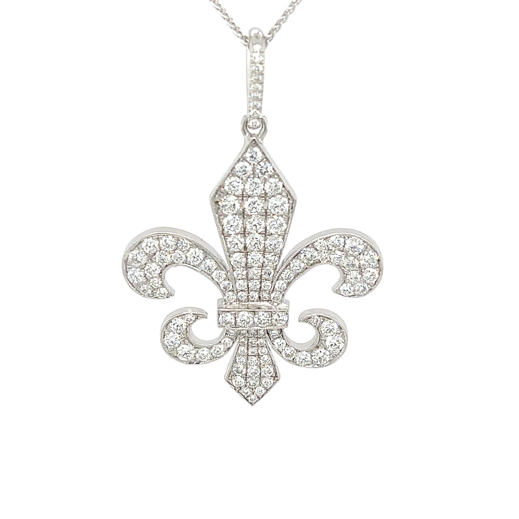 14k White Gold Large Diamond Fleur de Lis Pendant Jack Sutton Fine