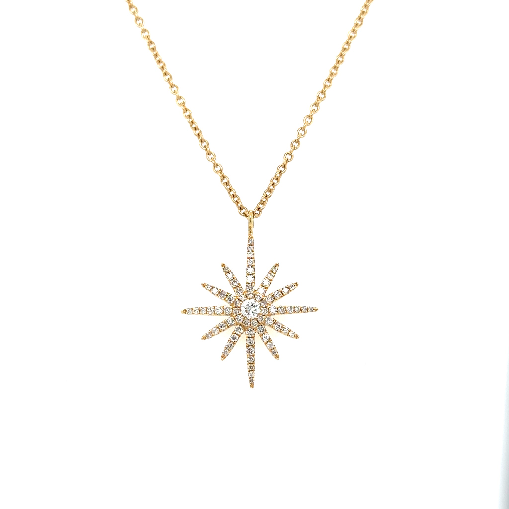 18k Yellow Gold Small Diamond Starburst Necklace