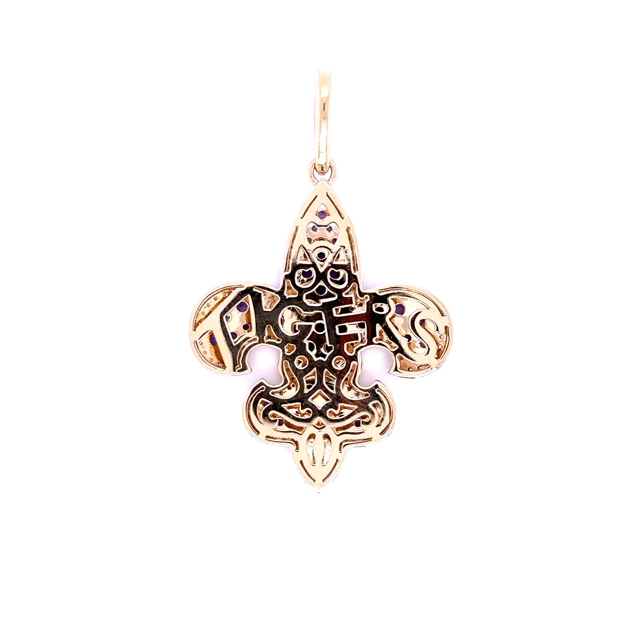 14k Yellow Gold Amethyst & Citrine "Tigers" Fleur de Lis Pendant