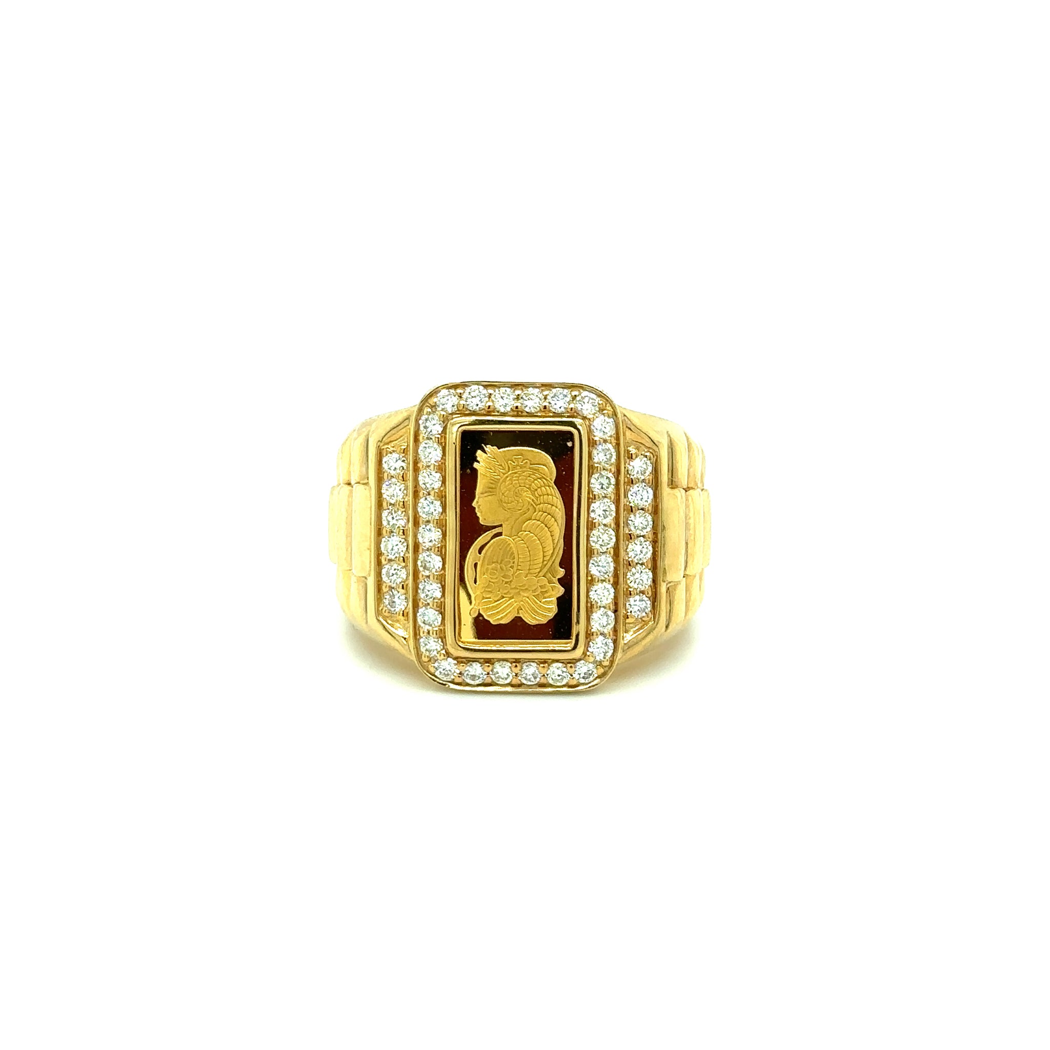 10k Yellow Gold 24k Gold Ingot Diamond Halo Ring