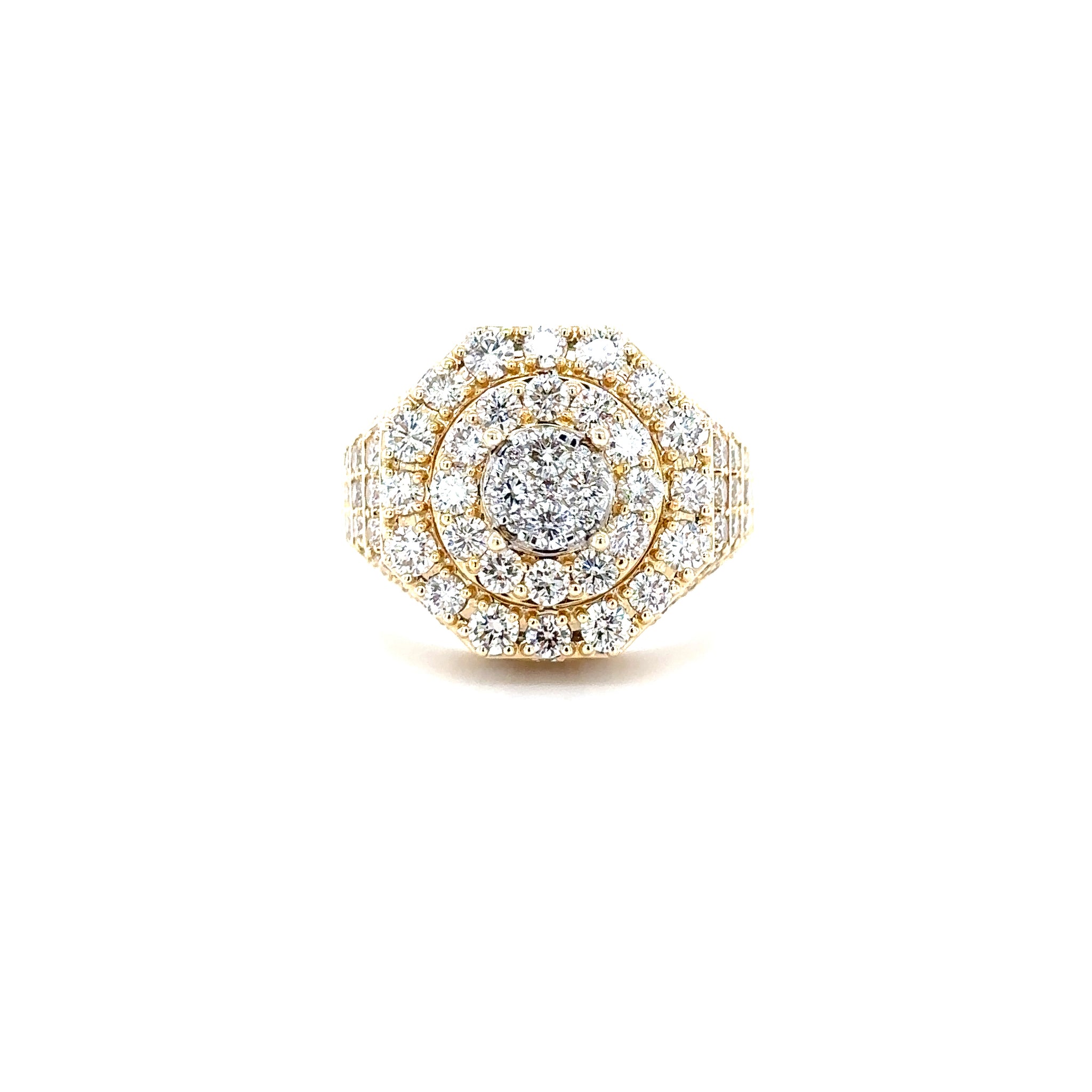 14k Yellow Gold Round Brilliant Cut Diamond Cluster Octagon Ring