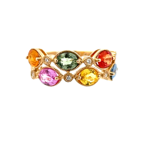 14ky 2.97ctw Oval Cut Rainbow Sapphire & Diamond Ring