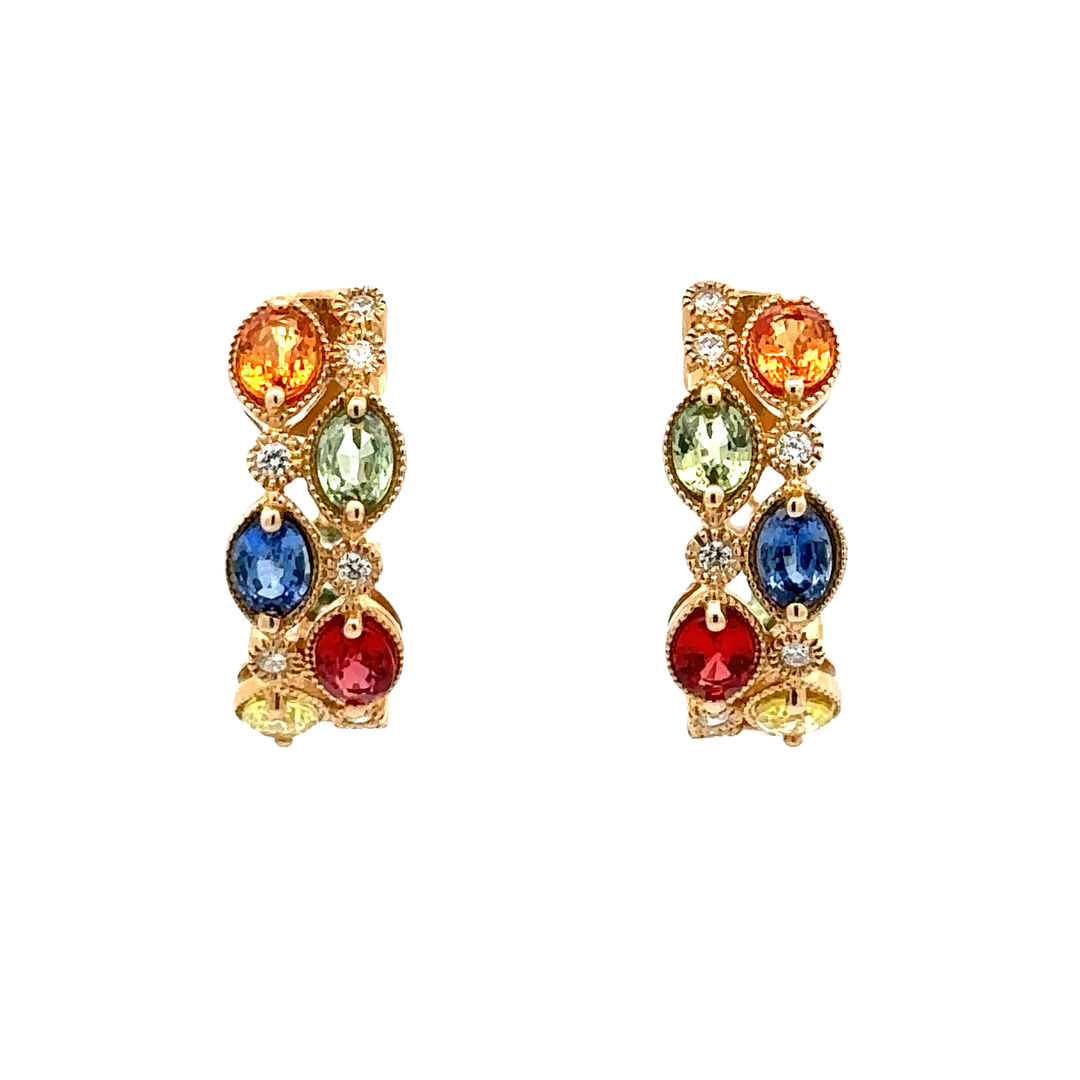 14ky 3.51ctw Oval Cut Rainbow Sapphire & Diamond Earrings