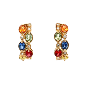 14ky 3.51ctw Oval Cut Rainbow Sapphire & Diamond Earrings