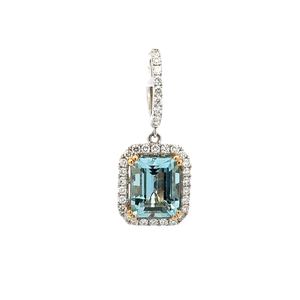 18k White Gold 5.96ctw Emerald Cut Aquamarine Diamond Halo Dangle Earrings