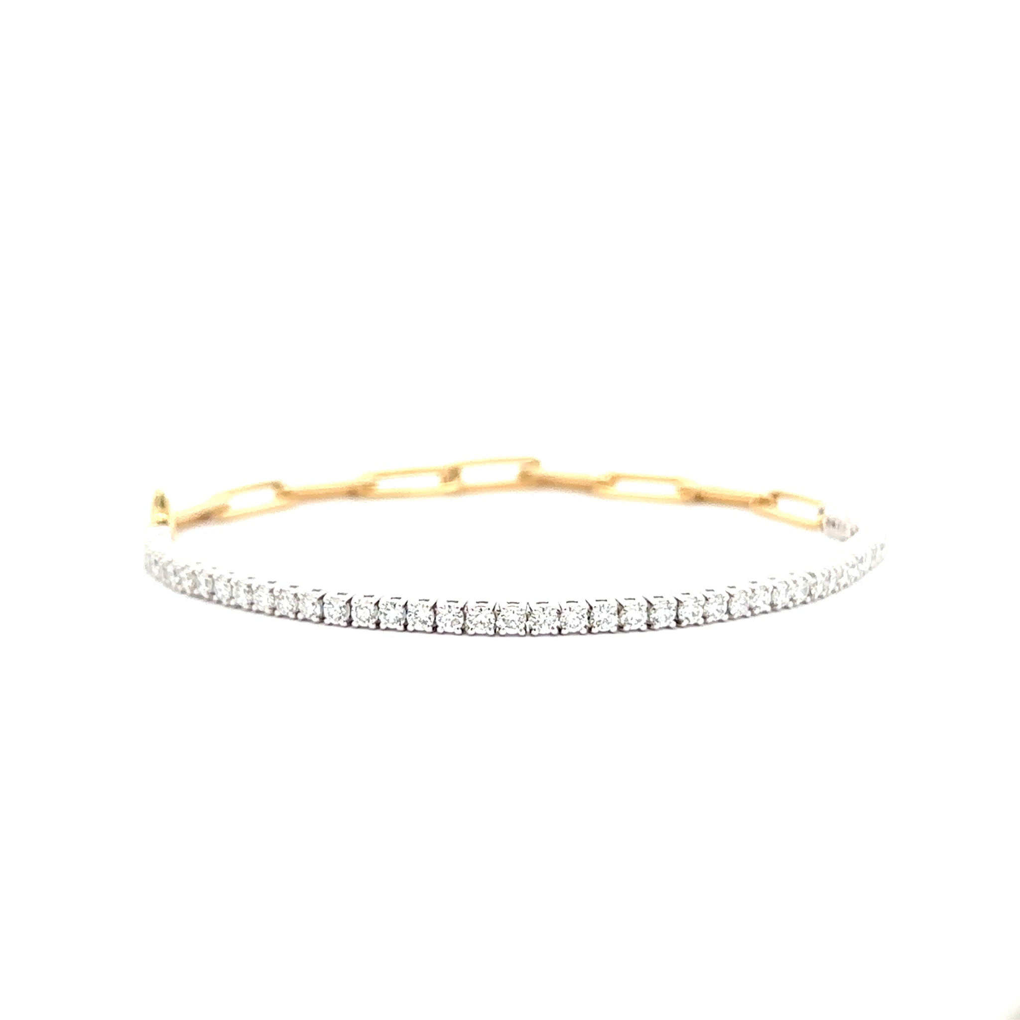 14k Yellow & White Gold 7" 1.50ctw Lab Grown Round Diamond Paperclip Tennis Bracelet