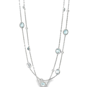 18K White Gold Diamond By The Yard Style Aquamarine Necklace