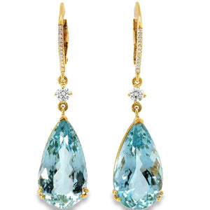 18k Yellow Gold Aquamarine And Diamond Drop Earrings