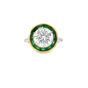 Plat/18KY Round Brilliant Engagement Ring With Emerald Halo