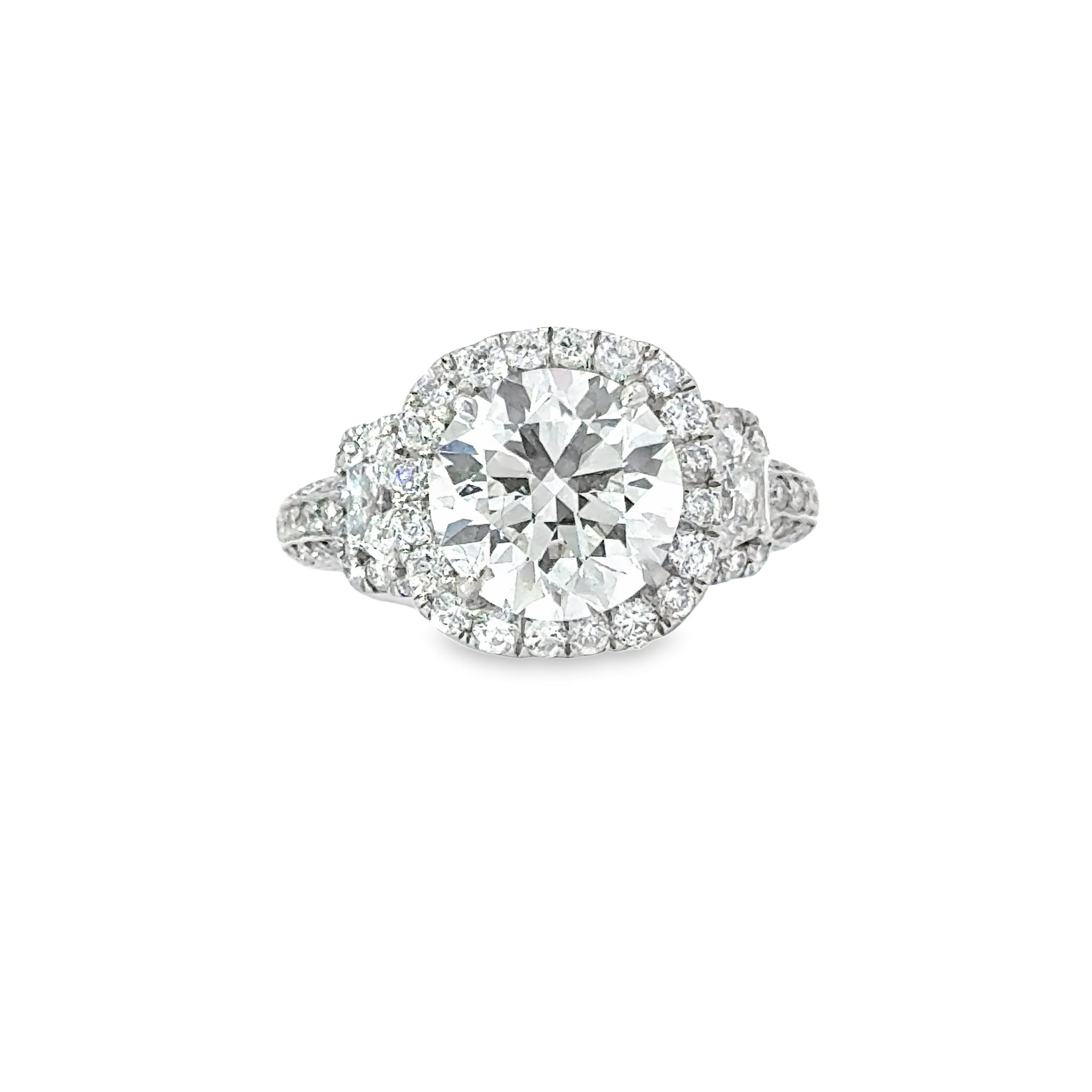Platinum 4.00 CTW Round and Trap Pave Engagement Ring
