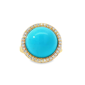 14ky Cabochon Turquoise With Diamond Halo Ring