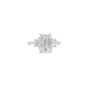 Platinum 3.02ct Emerald Cut Diamond Trapezoid Diamond Accent Ring