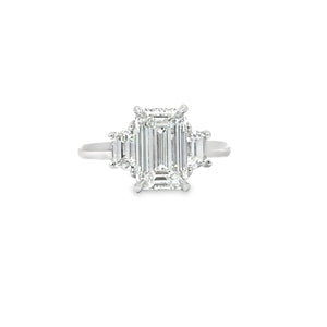 Platinum 3.02ct Emerald Cut Diamond Trapezoid Diamond Accent Ring