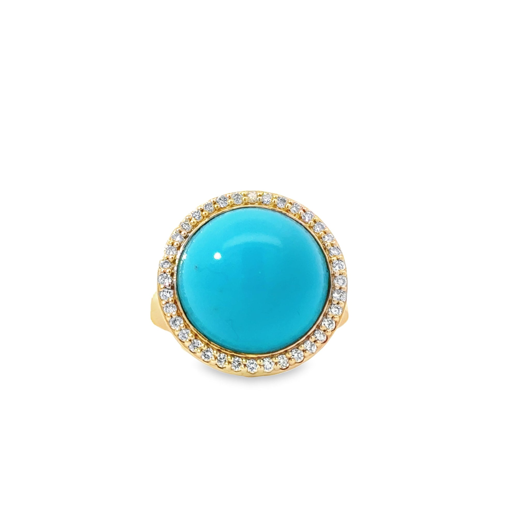 14ky Cabochon Turquoise With Diamond Halo Ring