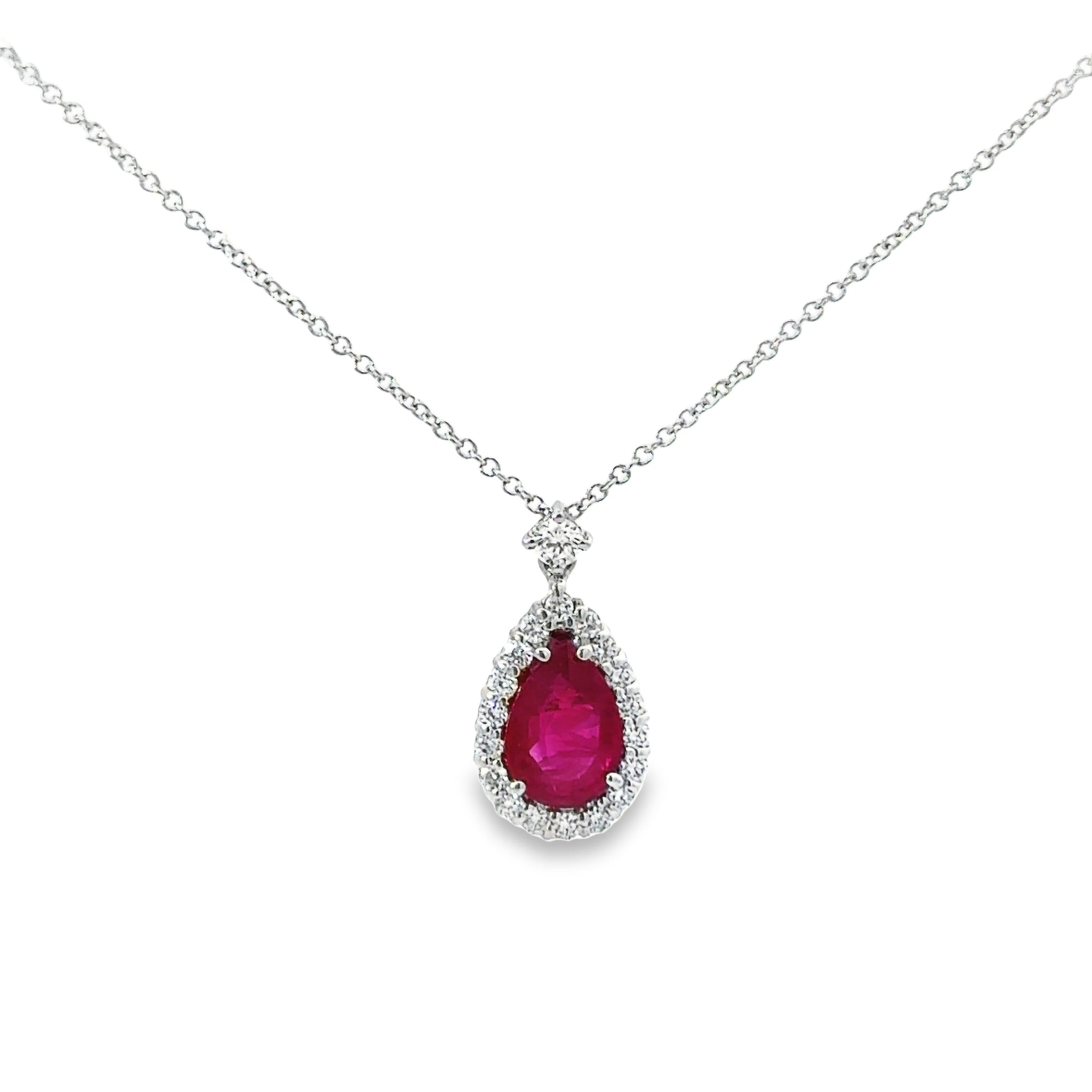 18k White Gold 1.32ct Pear Ruby And Diamond Pendant