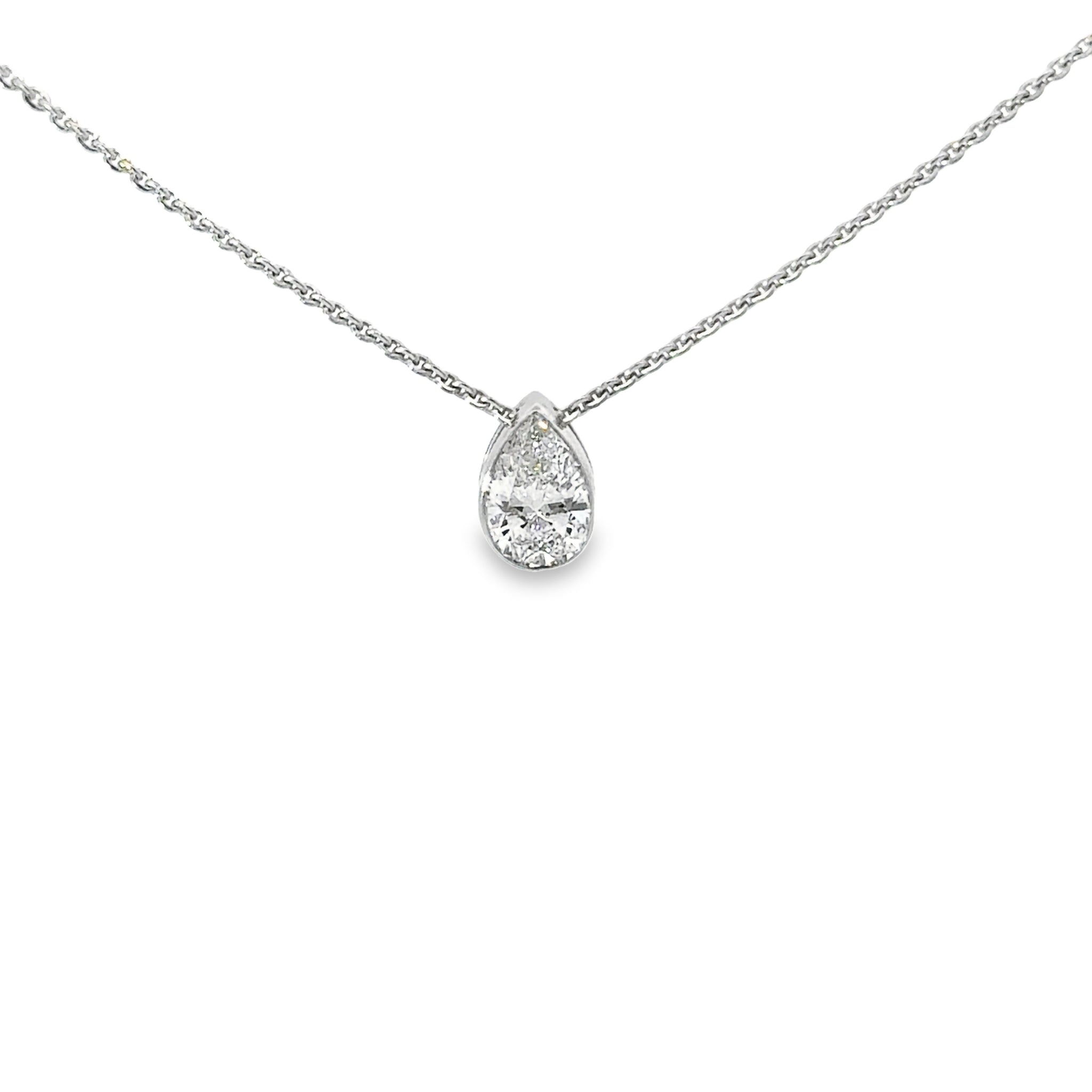 14k White Gold Pear Solitaire Necklace