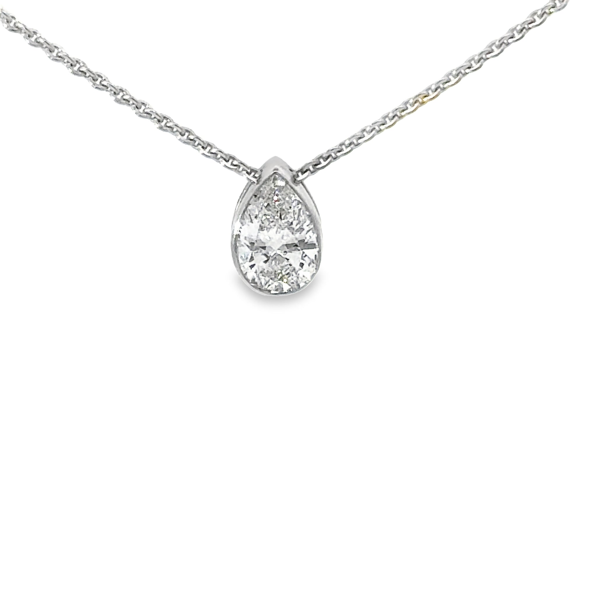 14k White Gold Pear Solitaire Necklace