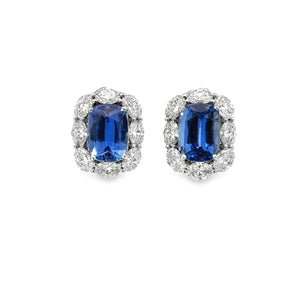 18k White Gold Cushion Sapphire And Diamond Halo Earrings