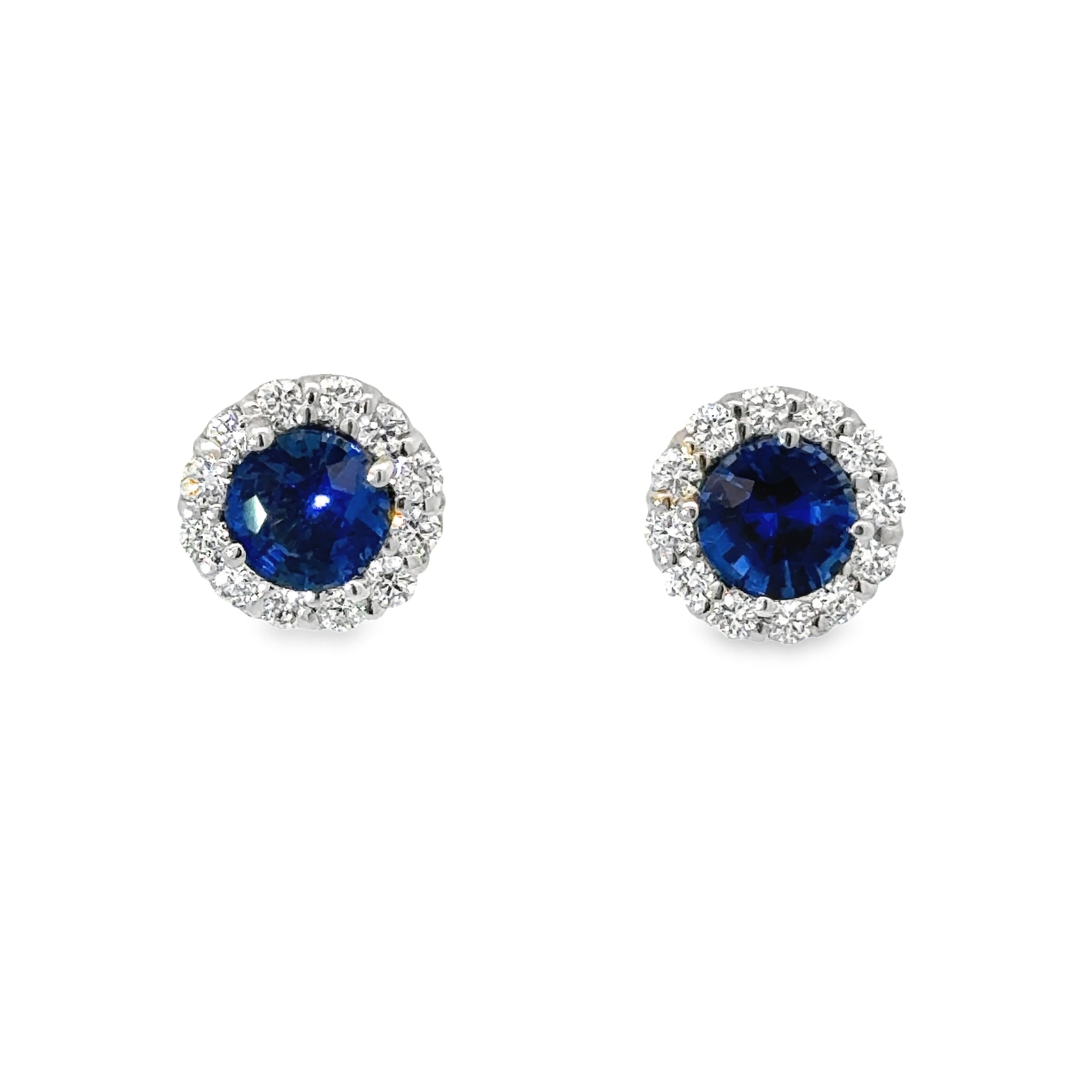 18k White Gold Round Sapphire And Diamond Halo Stud Earrings