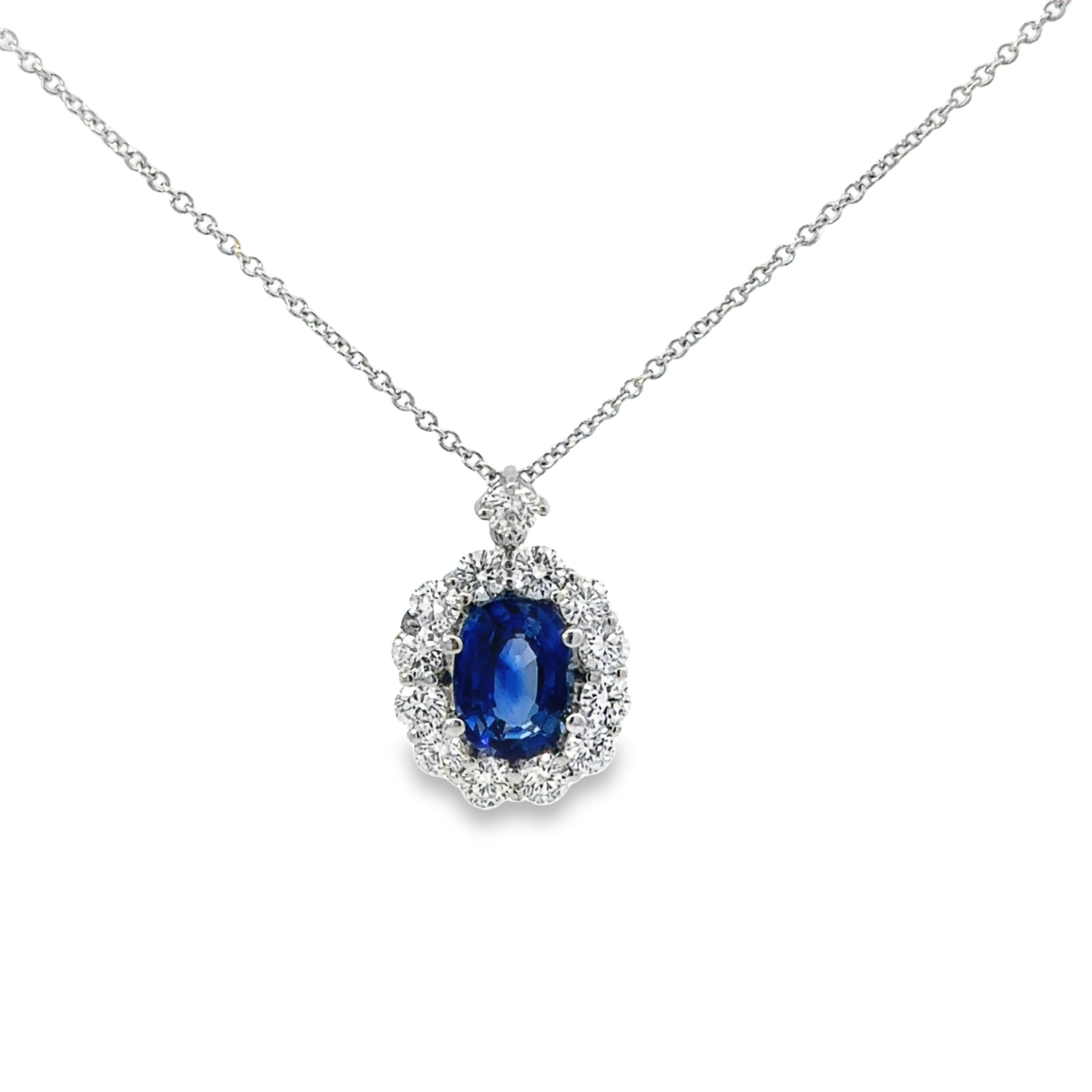 18k White Gold Oval Sapphire And Diamond Pendant