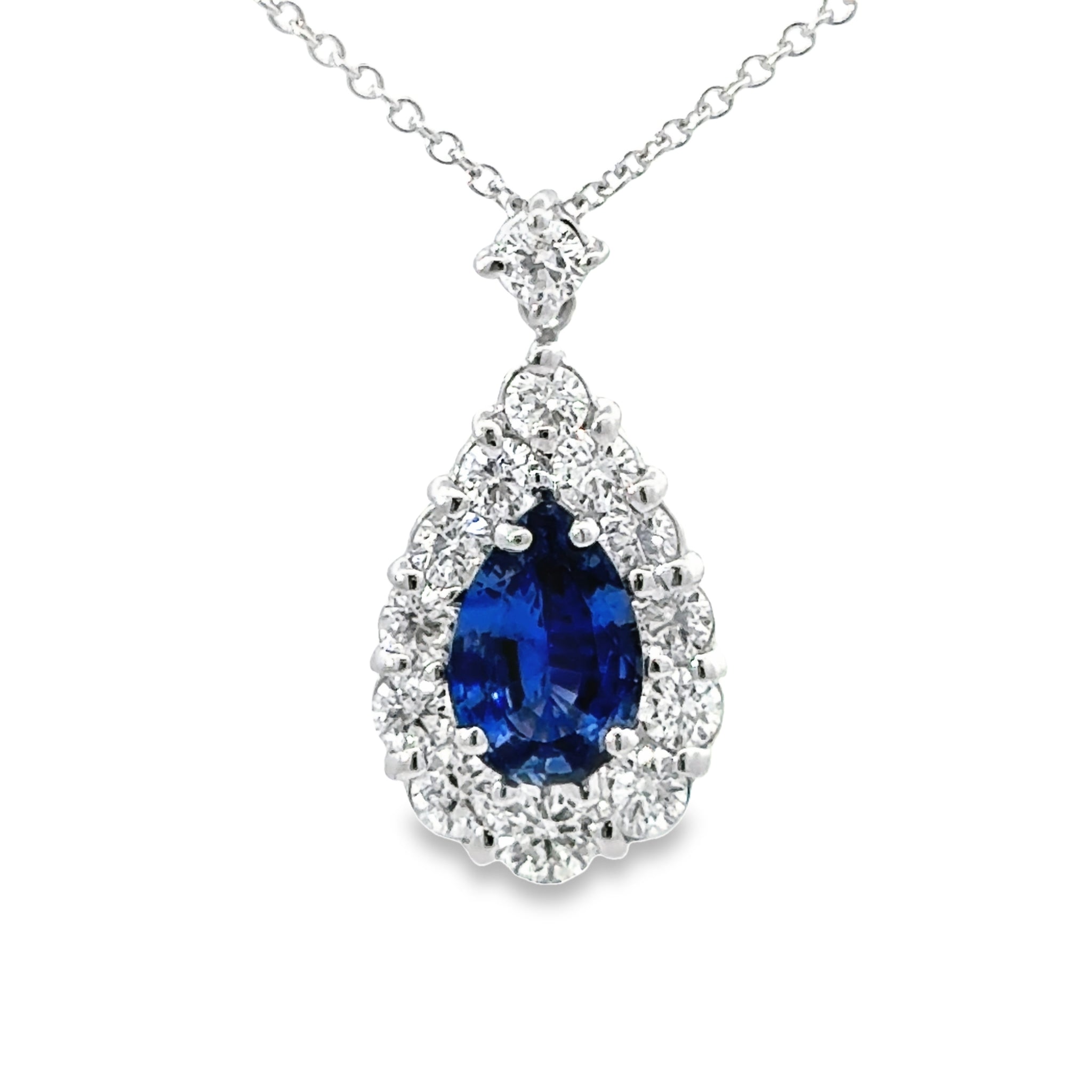 18k White Gold Pear Sapphire And Diamond Pendant