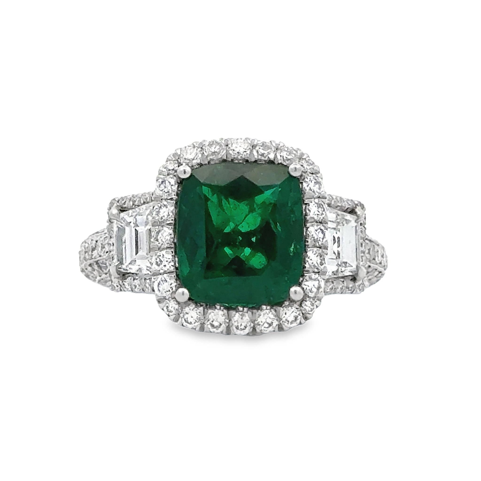 Platinum Colombian Emerald Ring with Trap Sides