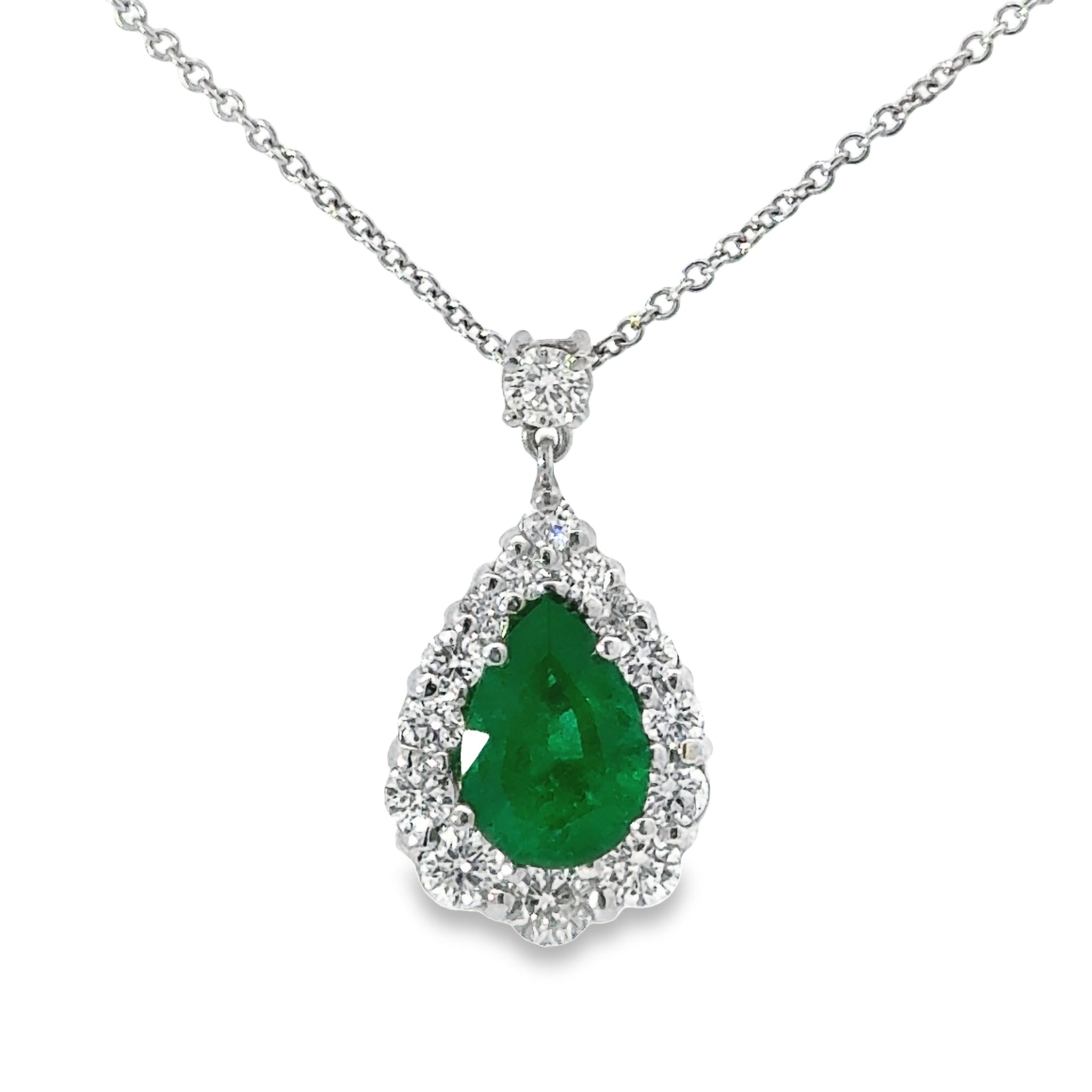 Plat/18k White Gold Pearl Emerald And Diamond Halo Pendant