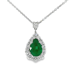 Plat/18k White Gold Pearl Emerald And Diamond Halo Pendant