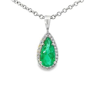 18k White Gold Pearl Emerald And Diamond Halo Pendant With DBY Chain