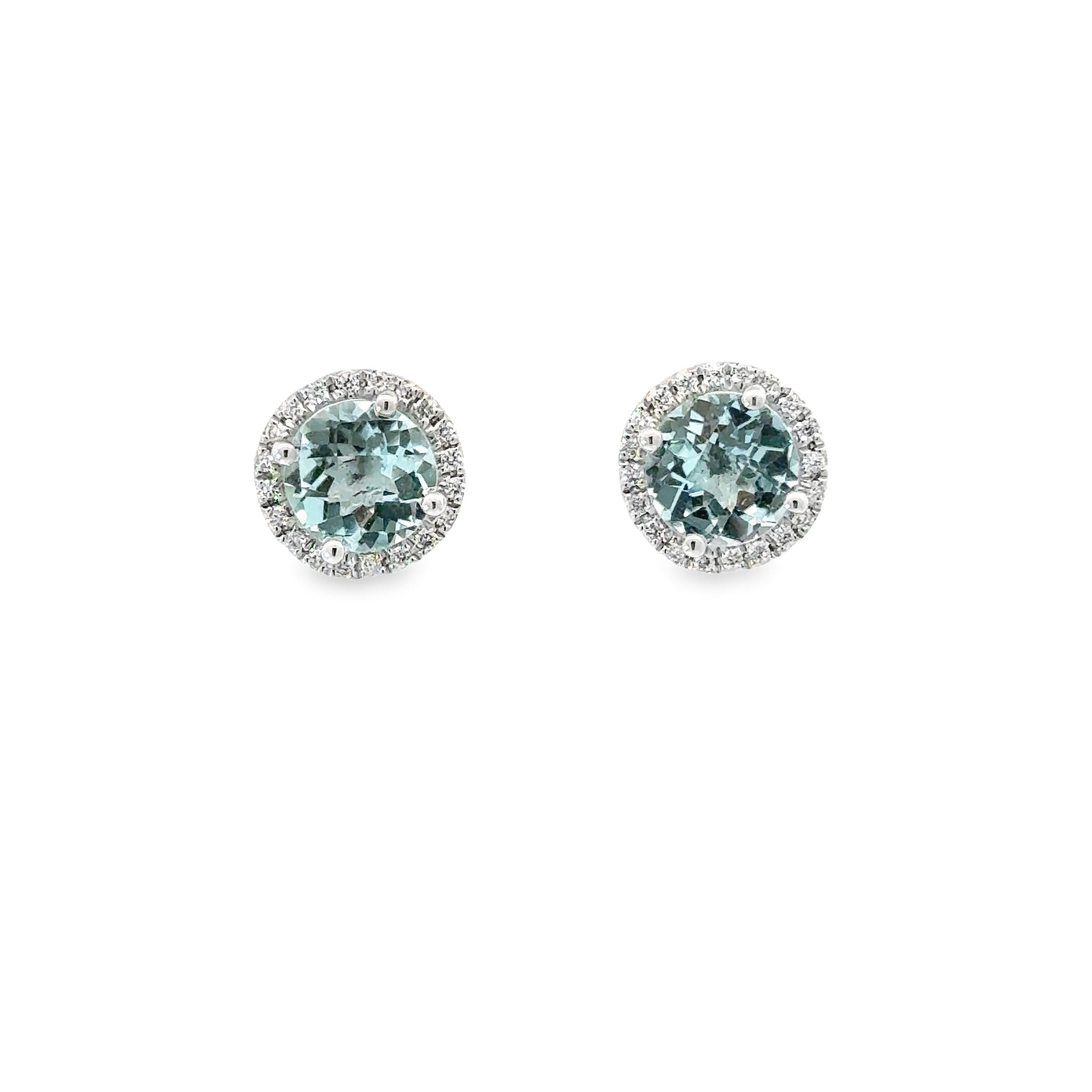 14k White Gold Aquamarine And Diamond Halo Earrings
