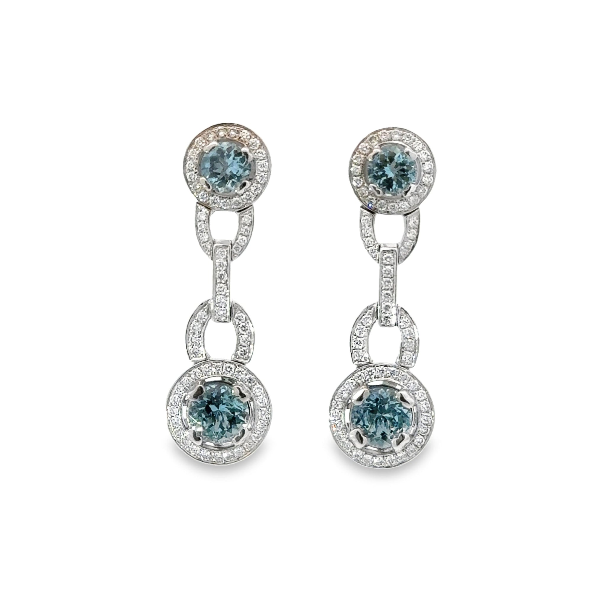 18k White Gold  Aquamarine Diamond Double Drop Earrings