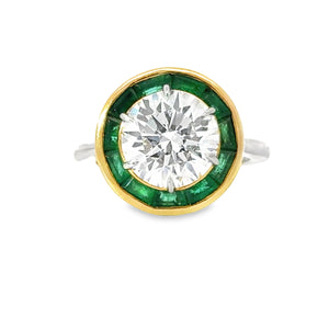 Plat/18KY Round Brilliant Engagement Ring With Emerald Halo