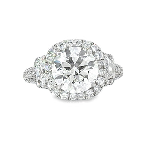Platinum 4.00 CTW Round and Trap Pave Engagement Ring