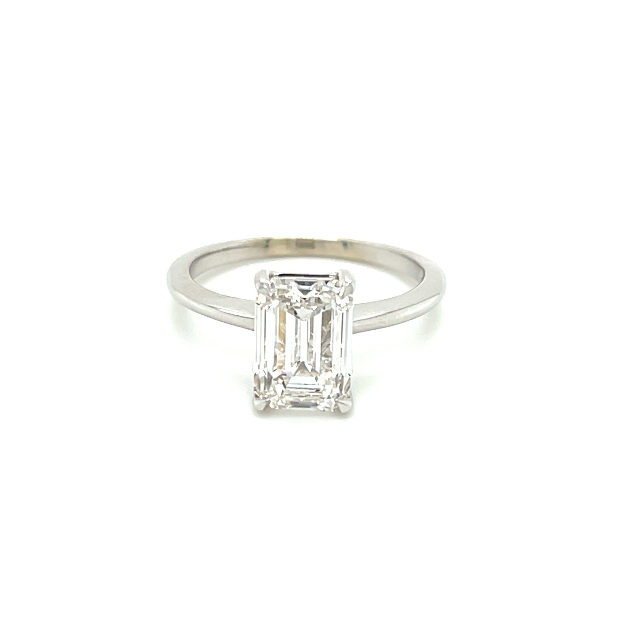 14k White Gold 2.76 Lab Grown Emerald Cut Diamond Ring