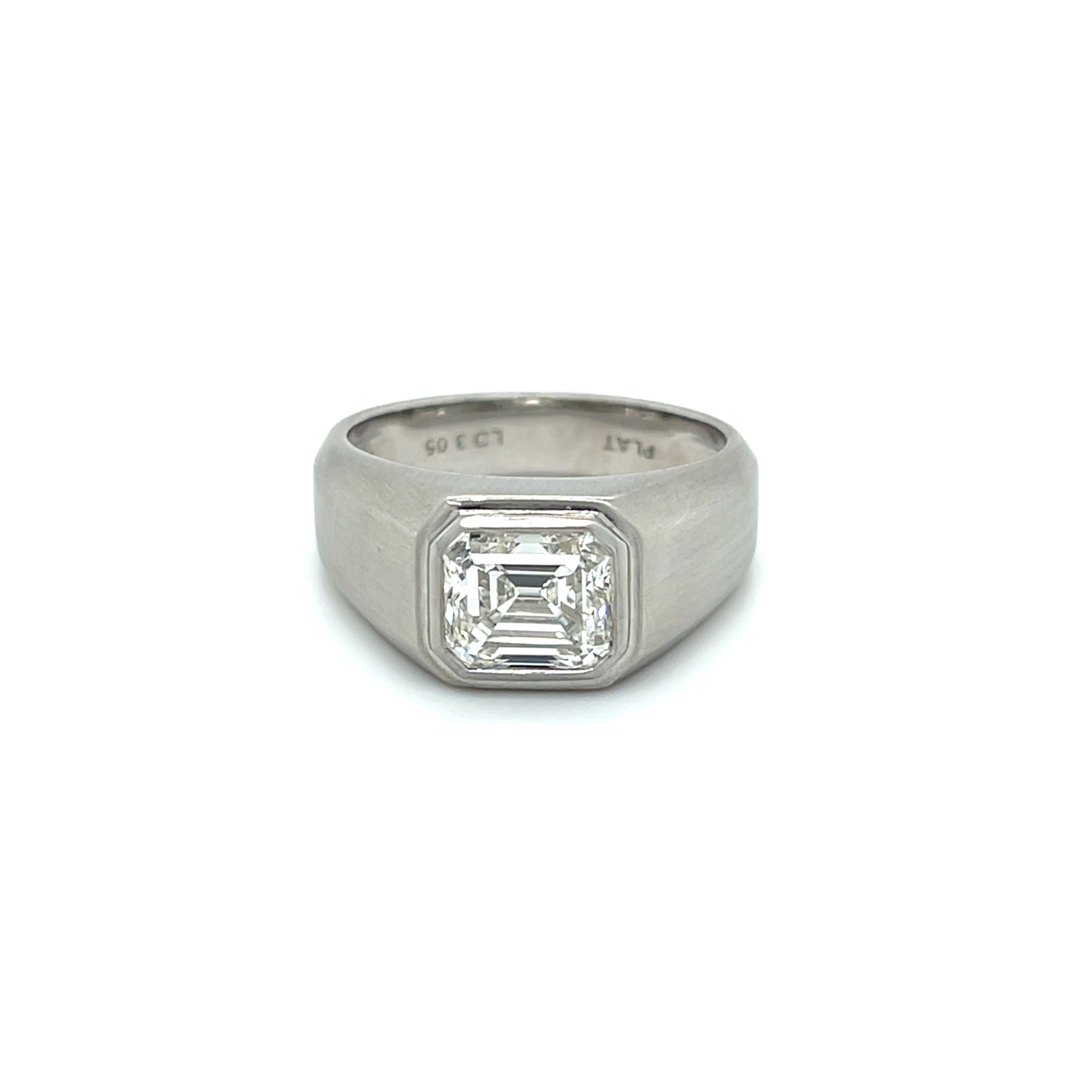 Platinum 3.05ct Emerald Cut Bezel Set Diamond Ring