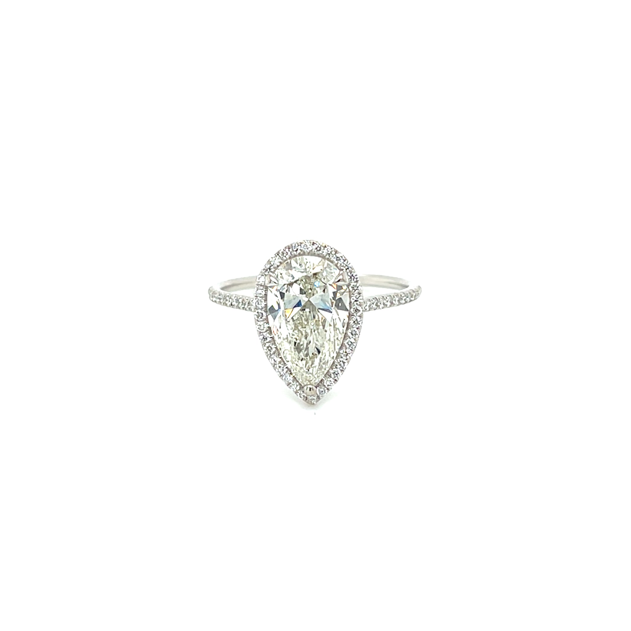 14k White Gold 2.01ct Pear Shape Diamond Ultra Thin Halo Ring