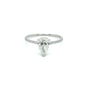 14k White Gold 1.00ct Pear Shape Diamond Pave Solitaire Ring
