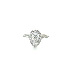 14k White Gold .70ct Pear Shape Diamond Double Halo Ring