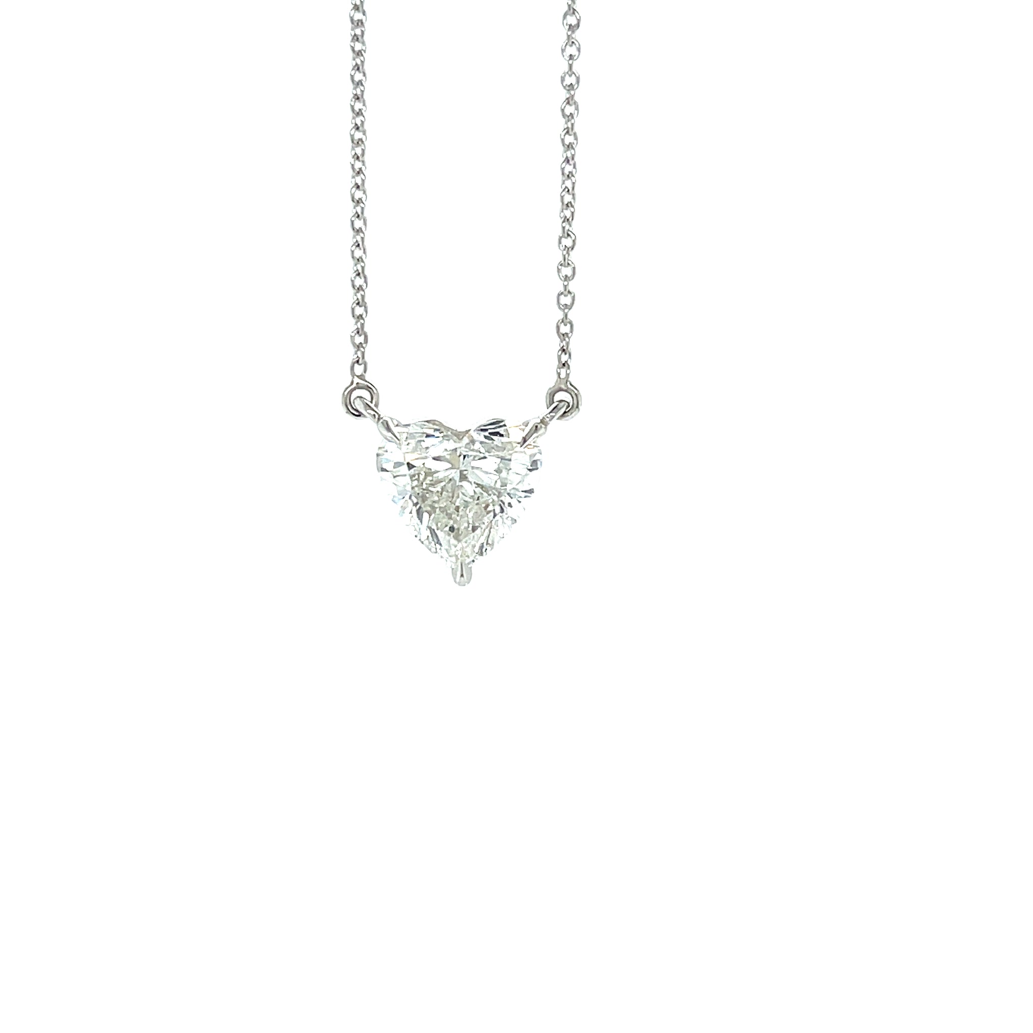 14k White Gold 1.53ct Heart Shape Diamond Solitaire Necklace