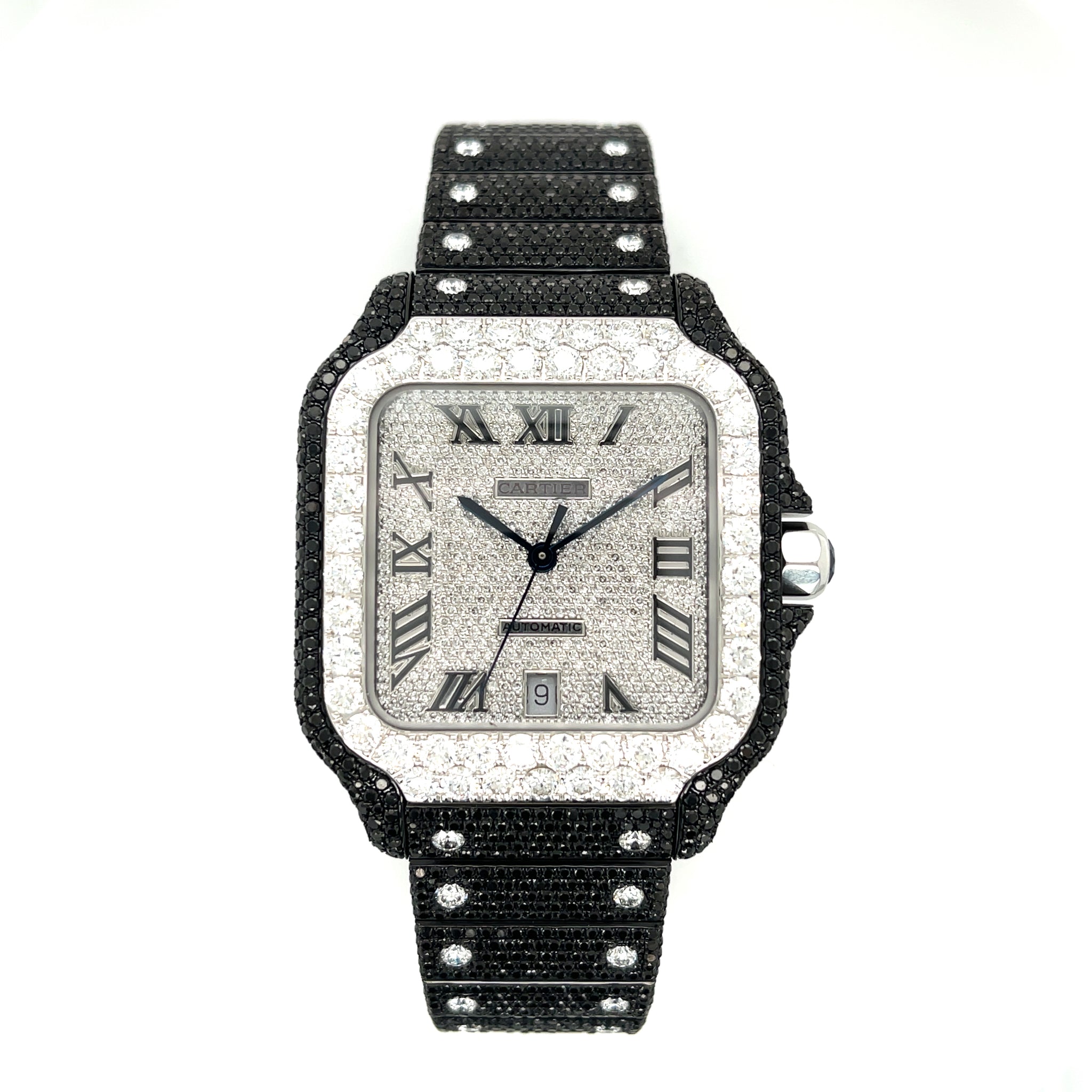 Black Stainless Steel Cartier de Santos Large Black & White Diamond Watch