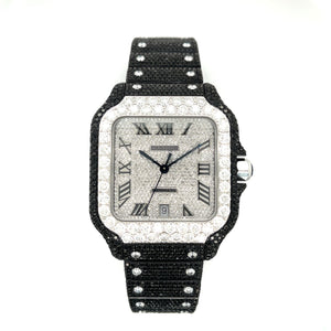 Black Stainless Steel Cartier de Santos Large Black & White Diamond Watch