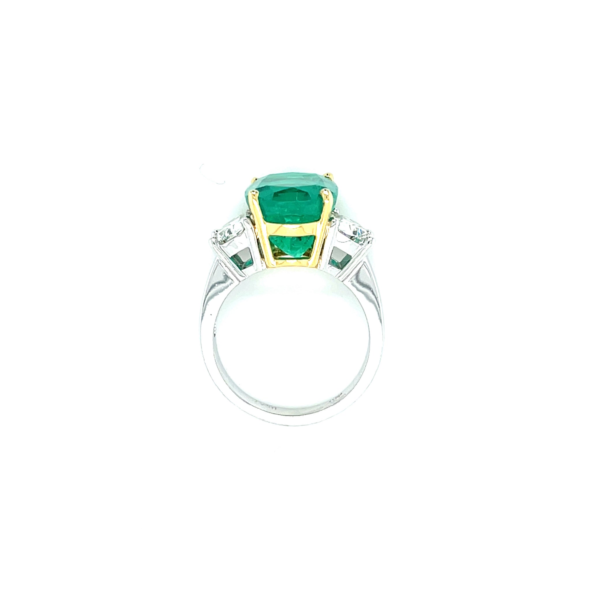 Platinum & 18k Yellow Gold 4.82ct Oval Cut Emerald Ring with Half Moon Diamonds