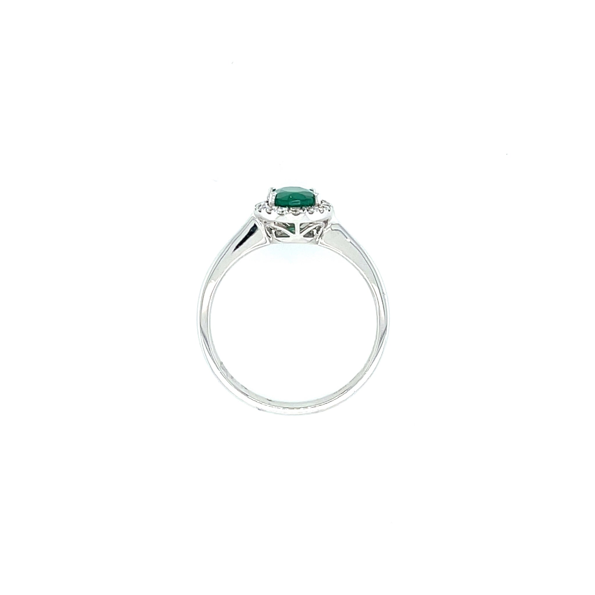 14k White Gold Oval Cut Emerald Diamond Halo Ring